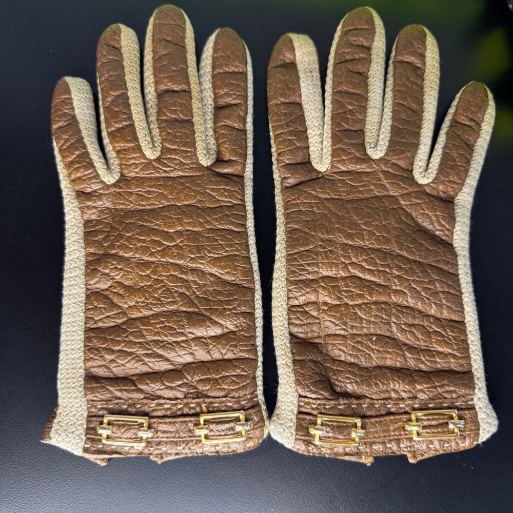 Novaknit by Aris Tan Leather Gloves Textured Gold Accent Winter‎ L